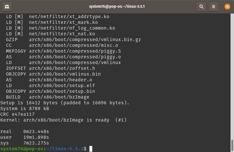 Screenshot of Linux kernel compilation