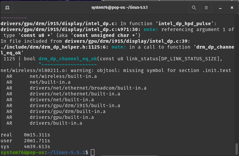 Screenshot of Linux kernel compilation